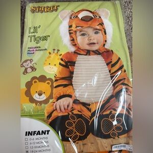 Spirit Halloween Lil Tiger Costume 18-24 months. Includes plush jumpsuit, hood.